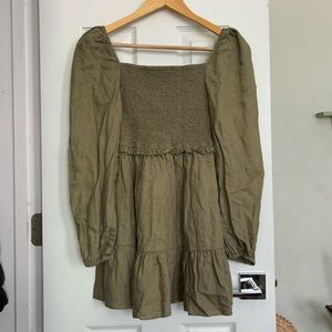 Quince Olive Green Smocked Dress